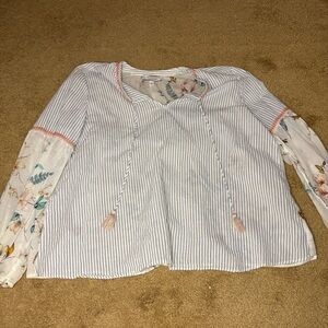 Johnny Was Workshop Effortless Puff Sleeve Peasant Blouse Tassel Scarf Mix Sz S